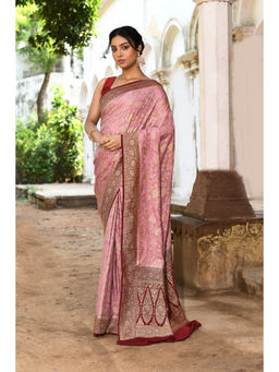 Naaritva Banaras - Pink Banarasi Crape Chiffon Silk Saree with Unstitched Blouse