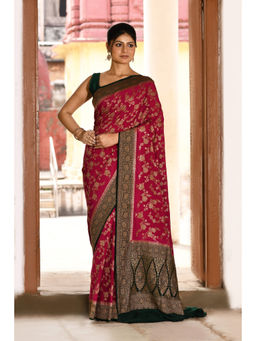 Naaritva Banaras - Pink Banarasi Crape Chiffon Silk Saree with Unstitched Blouse