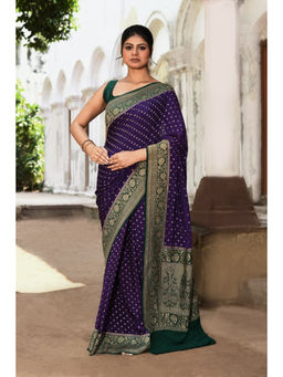 Naaritva Banaras - Purple Handwoven Banarasi Crape Chiffon Silk Saree with Unstitched Blouse