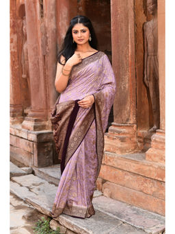 Naaritva Banaras - Lavender Handwoven Banarasi Crape Chiffon Silk Saree with Unstitched Blouse