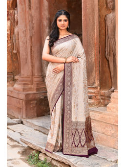 Naaritva Banaras - Nude Grey Banarasi Crape Chiffon Silk Saree with Unstitched Blouse