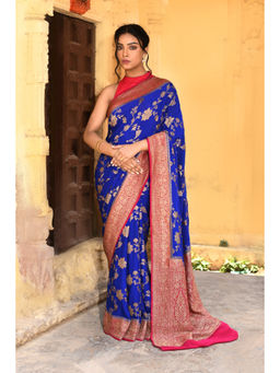 Naaritva Banaras - Bluebanarasi Crape Chiffon Silk Saree with Unstitched Blouse