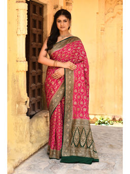 Naaritva Banaras - Rose Red Banarasi Crape Chiffon Silk Saree with Unstitched Blouse