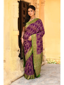 Naaritva Banaras - Royal Purple Banarasi Crape Chiffon Silk Saree with Unstitched Blouse