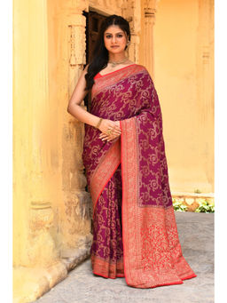 Naaritva Banaras - Magenta Banarasi Crape Chiffon Silk Saree with Unstitched Blouse