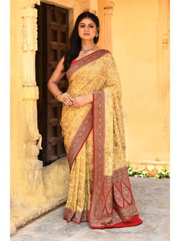 Naaritva Banaras - Yellow Banarasi Crape Chiffon Silk Saree with Unstitched Blouse