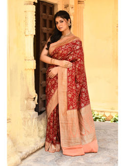 Naaritva Banaras - Red Banarasi Crape Chiffon Silk Saree with Unstitched Blouse