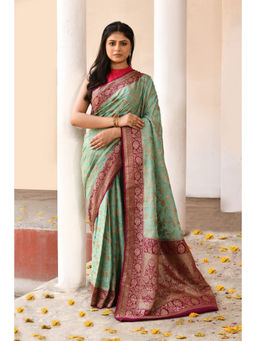 Naaritva Banaras - Mint Green Banarasi Crape Chiffon Silk Saree with Unstitched Blouse