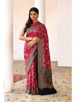 Naaritva Banaras - Pink Banarasi Crape Chiffon Silk Saree with Unstitched Blouse