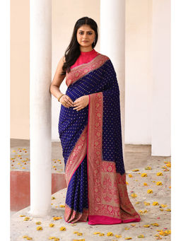 Naaritva Banaras - Navy Blue Banarasi Crape Chiffon Silk Saree with Unstitched Blouse