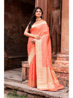 Naaritva Banaras - Peach Pure Silk Katan Brocade Saree with Unstitched Blouse