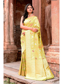 Naaritva Banaras - Green Handwoven Banarasi Katan Silk Saree with Unstitched Blouse