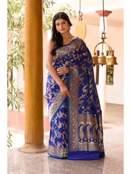 Naaritva Banaras - Bluehandwoven Banarasi Silk Saree with Unstitched Blouse