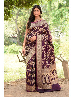 Naaritva Banaras - Wine Banarasi Silk Saree with Unstitched Blouse