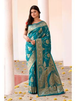 Naaritva Banaras - Teal Green Banarasi Silk Saree with Unstitched Blouse