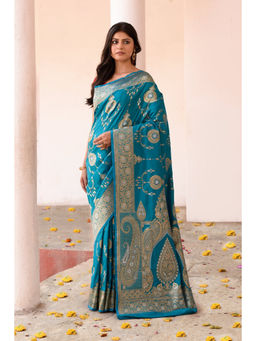 Naaritva Banaras - Turquoise Blue Banarasi Silk Saree with Unstitched Blouse
