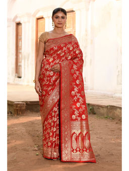 Naaritva Banaras - Red Handwoven Banarasi Silk Saree with Unstitched Blouse