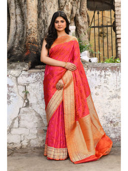 Naaritva Banaras - Red Pure Katan Silk Saree with Unstitched Blouse
