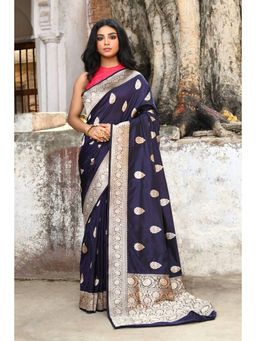 Naaritva Banaras - Handwoven Navy Blue Banarasi Katan Silk Saree with Unstitched Blouse