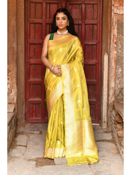 Naaritva Banaras - Radiant Yellow Handwoven Banarasi Katan Silk Saree with Unstitched Blouse