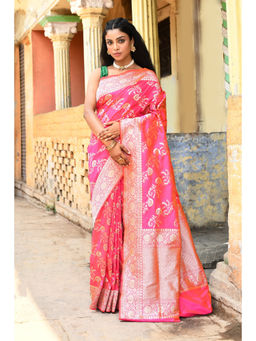 Naaritva Banaras - Pink Banarasi Silk Saree with Unstitched Blouse