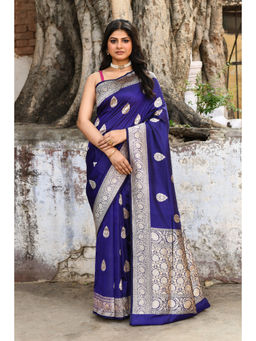 Naaritva Banaras - Navy Blue Banarasi Katan Silk Saree with Unstitched Blouse