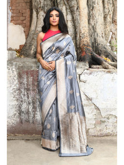 Naaritva Banaras - Silver Grey Banarasi Katan Silk Saree with Unstitched Blouse