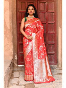 Naaritva Banaras - Red Banarasi Silk Saree with Unstitched Blouse