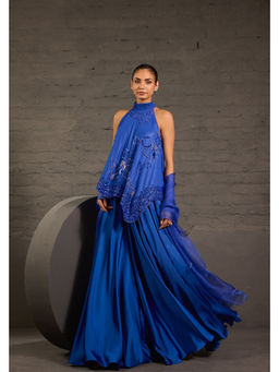 ONE KNOT ONE - Blue Asymmetric Tunic with Sharara and Dupatta