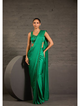 ONE KNOT ONE - Green Stitched Blouse with Drape Saree