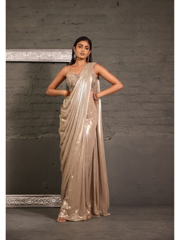 ONE KNOT ONE - Blue Champagne Embroidered Saree with Stitched Blouse