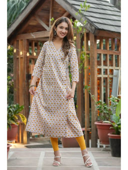 NILAM INDIA - Diya Hand Block Printed Violet Periwinkle Angrakha Kurta