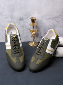 Louis Stitch - Men Casual Sneakers with Auto Adjustable Elastic Laces Olive