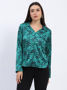 Madame - Stylish Green Leaf Print Shirt