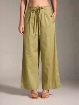 Twenty Dresses by Nykaa Fashion - Light Green Solid High Waist Pleated Straight Pants