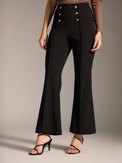 Twenty Dresses by Nykaa Fashion Black Solid Pin Tuck Fit and Flare Pant