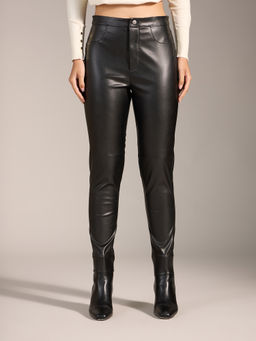 Twenty Dresses by Nykaa Fashion - Black Solid High Waist Skinny Leather Jegging