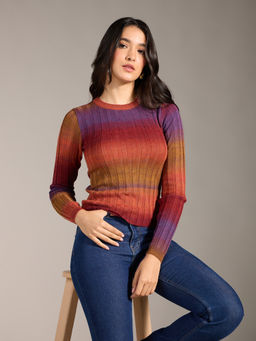 Twenty Dresses by Nykaa Fashion - Multi-Color Ombre Full Sleeves Sweater