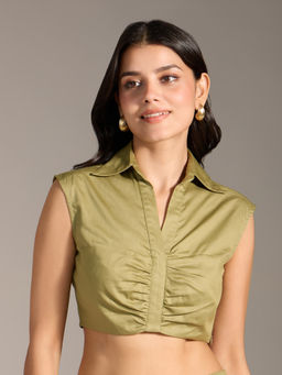 Twenty Dresses by Nykaa Fashion - Light Green Solid V Neck Sleeveless Fitted Crop Top