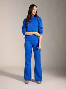 Twenty Dresses by Nykaa Fashion - Cobalt Blue Turtle Neck Top with Boot Cut Pant (Set of 2)