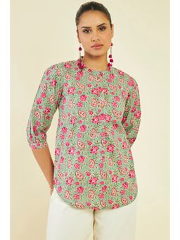 Soch - Women Green Cotton Floral Tunic