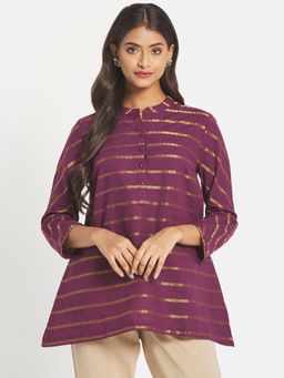 Fabindia - Purple Cotton Woven Slim Fit Short Kurta