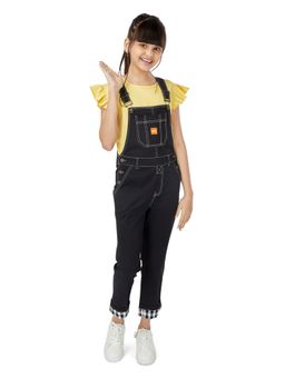 Olele - Full Length Cotton Twill Dungaree with Contrast Hemfold - Zed Black