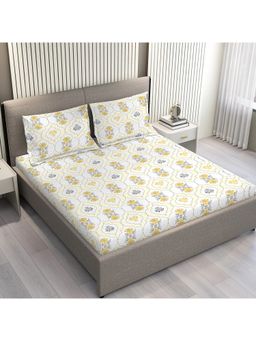 Layers - Aura White Floral Double Bedsheet with 2 Pillow Covers