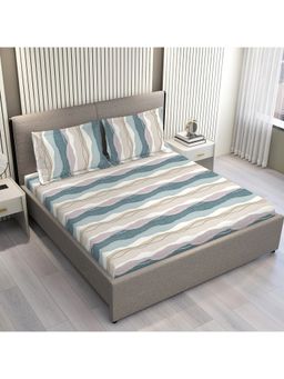 Layers - Firenze Floret Multi-Color Stripes King Bedsheet with Pillow Covers