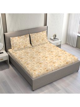 Layers - Aura Beige Floral Print King Bedsheet with 2 Pillow Covers