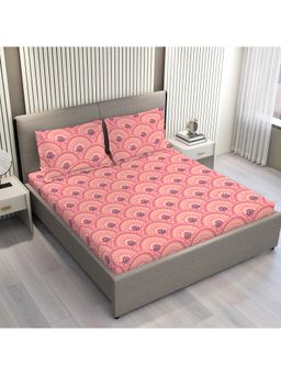 Layers - Aura Pink Ethnic Print King Bedsheet with 2 Pillow Covers