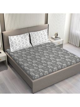 Layers - 100% Cotton 150 Tc Grey Double Bedsheet with 2 Pillow Covers