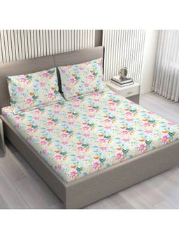 Layers - Bloom Multi-Color Floral Print Double Bedsheet with 2 Pillow Covers