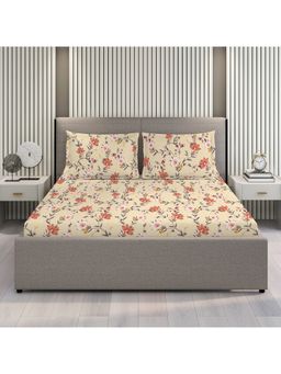 Layers - Bloom Beige Floral Print Double Bedsheet with 2 Pillow Covers